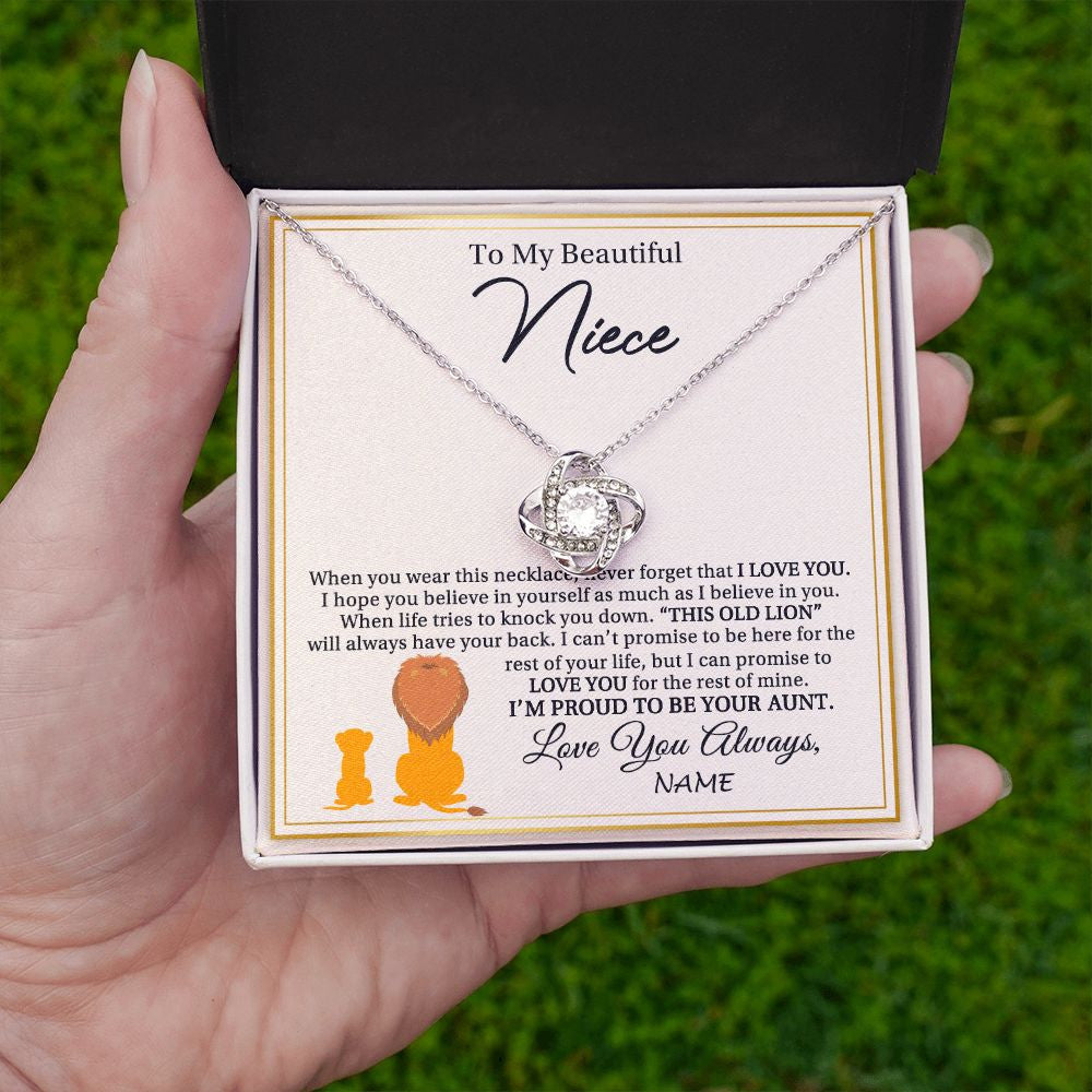 Love Knot Necklace | Personalized To My Niece Necklace From Aunt I'M Proud To Be Your Aunt Lion Niece Birthday Graduation Christmas Customized Gift Box Message Card | siriusteestore