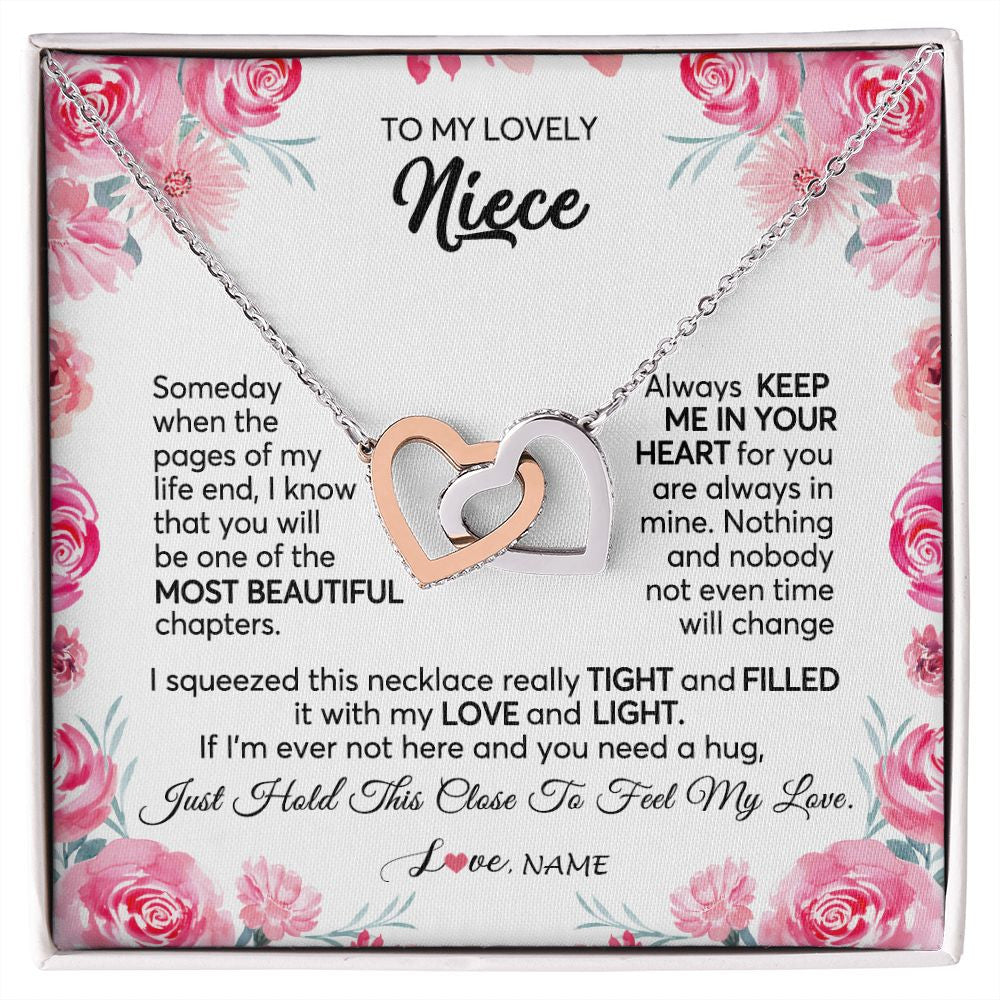 Interlocking Hearts Necklace | Personalized To My Niece Necklace From Aunt Uncle Always Keep Me in Your Heart Niece Jewelry Pendant Birthday Graduation Christmas Customized Message Card | siriusteestore