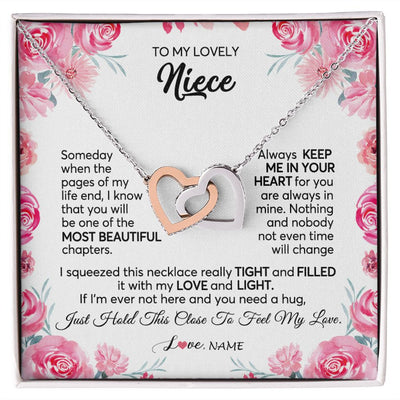 Interlocking Hearts Necklace | Personalized To My Niece Necklace From Aunt Uncle Always Keep Me in Your Heart Niece Jewelry Pendant Birthday Graduation Christmas Customized Message Card | siriusteestore