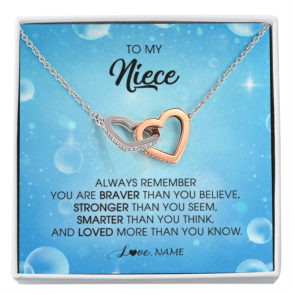 Interlocking Hearts Necklace | Personalized To My Niece Necklace From Aunt Uncle Auntie Always Remember You Are Braver Niece Pendant Jewelry Birthday Christmas Customized Message Card | siriusteestore