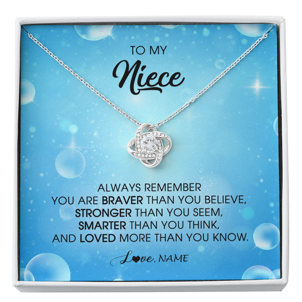 Love Knot Necklace | Personalized To My Niece Necklace From Aunt Uncle Auntie Always Remember You Are Braver Niece Pendant Jewelry Birthday Christmas Customized Message Card | siriusteestore
