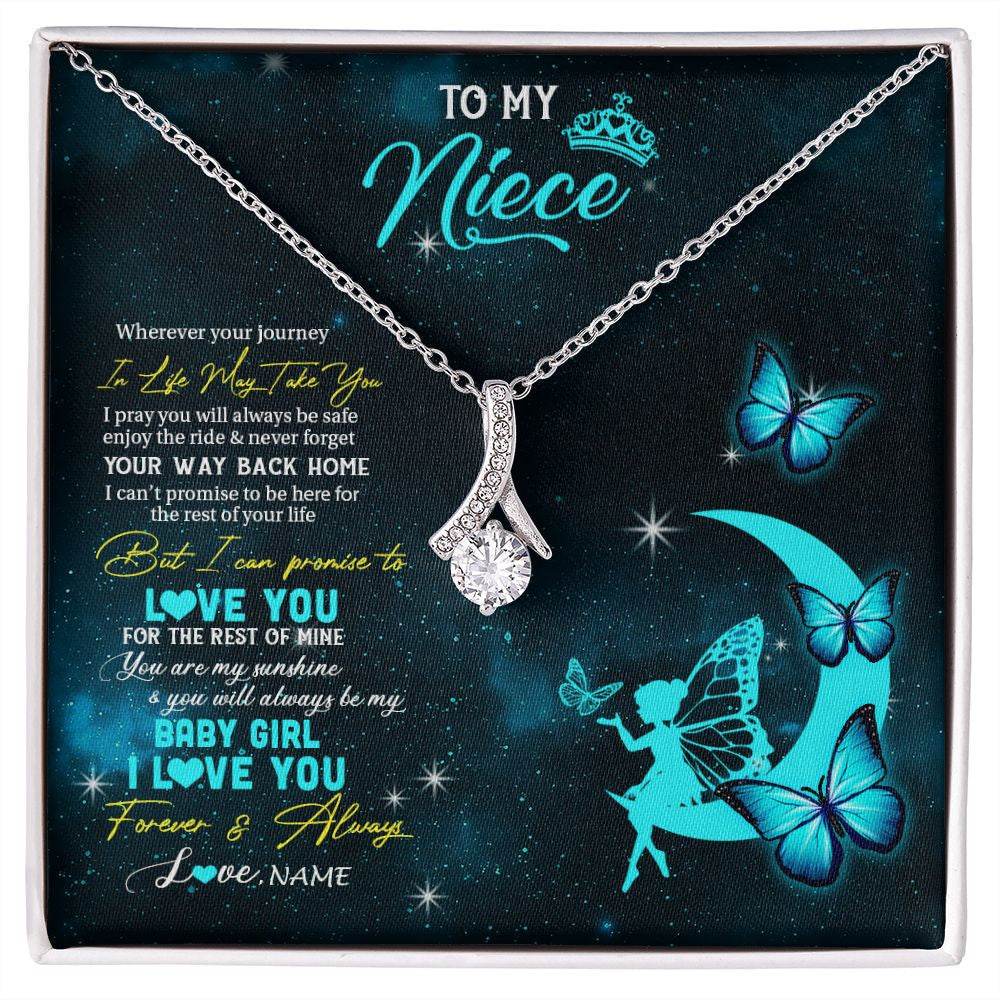 Alluring Beauty Necklace | Personalized To My Niece Necklace From Aunt Uncle Auntie Fairy Silhouette Fantasy Moon Niece Birthday Christmas Jewelry Customized Gift Box Message Card | siriusteestore
