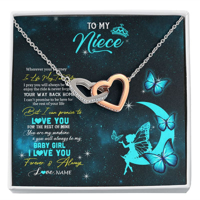 Interlocking Hearts Necklace | Personalized To My Niece Necklace From Aunt Uncle Auntie Fairy Silhouette Fantasy Moon Niece Birthday Christmas Jewelry Customized Gift Box Message Card | siriusteestore