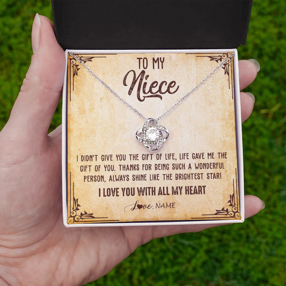 Love Knot Necklace | Personalized To My Niece Necklace From Aunt Uncle Auntie I Love You With All My Heart Niece Birthday Christmas Jewelry Customized Gift Box Message Card | siriusteestore