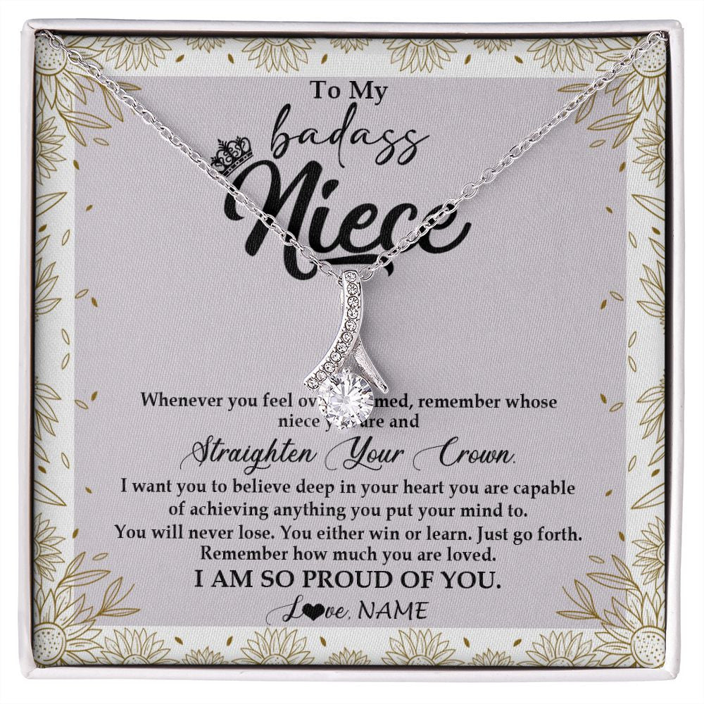 Alluring Beauty Necklace | Personalized To My Niece Necklace From Aunt Uncle Auntie Straighten Your Crown Niece Birthday Christmas Graduation Jewelry Customized Gift Box Message Card | siriusteestore