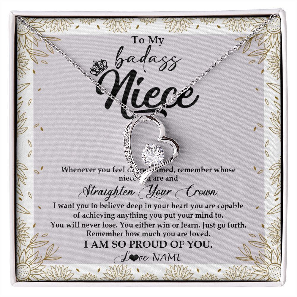 Forever Love Necklace | Personalized To My Niece Necklace From Aunt Uncle Auntie Straighten Your Crown Niece Birthday Christmas Graduation Jewelry Customized Gift Box Message Card | siriusteestore
