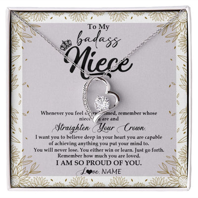 Forever Love Necklace | Personalized To My Niece Necklace From Aunt Uncle Auntie Straighten Your Crown Niece Birthday Christmas Graduation Jewelry Customized Gift Box Message Card | siriusteestore