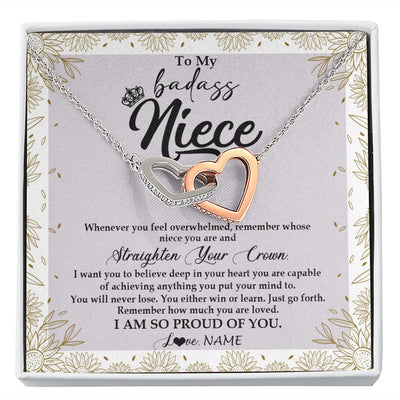 Interlocking Hearts Necklace | Personalized To My Niece Necklace From Aunt Uncle Auntie Straighten Your Crown Niece Birthday Christmas Graduation Jewelry Customized Gift Box Message Card | siriusteestore