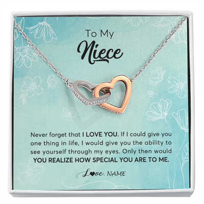 Interlocking Hearts Necklace | Personalized To My Niece Necklace From Aunt Uncle Flower Never Forget I Love You Niece Jewelry Graduation Birthday Christmas Customized Gift Box Message Card | siriusteestore
