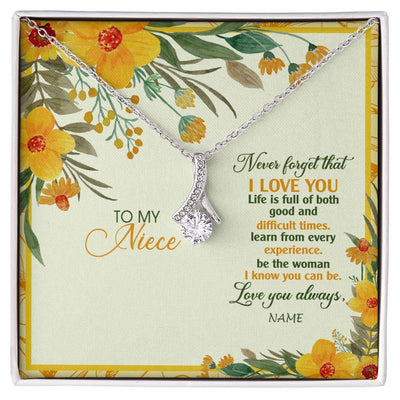 Alluring Beauty Necklace | Personalized To My Niece Necklace From Aunt Uncle Flower Never Forget That I Love You Niece Birthday Christmas Graduation Customized Gift Box Message Card | siriusteestore