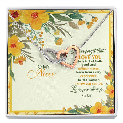 Interlocking Hearts Necklace | Personalized To My Niece Necklace From Aunt Uncle Flower Never Forget That I Love You Niece Birthday Christmas Graduation Customized Gift Box Message Card | siriusteestore