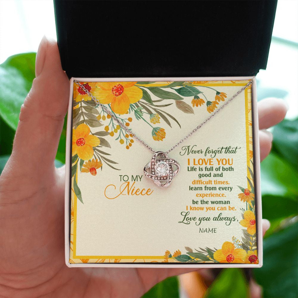 Love Knot Necklace | Personalized To My Niece Necklace From Aunt Uncle Flower Never Forget That I Love You Niece Birthday Christmas Graduation Customized Gift Box Message Card | siriusteestore