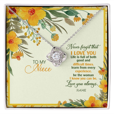 Love Knot Necklace | Personalized To My Niece Necklace From Aunt Uncle Flower Never Forget That I Love You Niece Birthday Christmas Graduation Customized Gift Box Message Card | siriusteestore