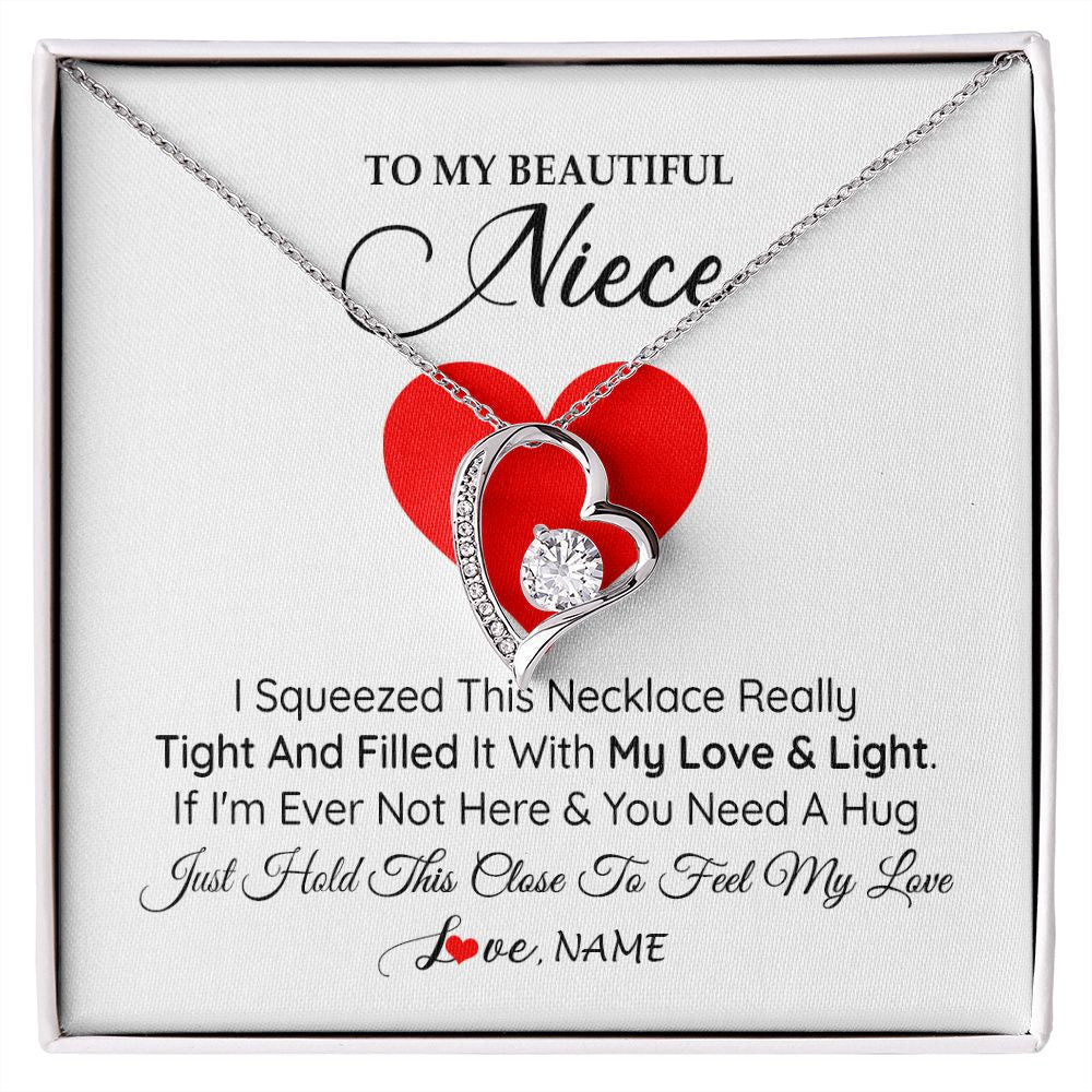 Forever Love Necklace | Personalized To My Niece Necklace From Aunt Uncle I Squeezed This Necklace Niece Jewelry Pendant Birthday Graduation Christmas Customized Message Card | siriusteestore