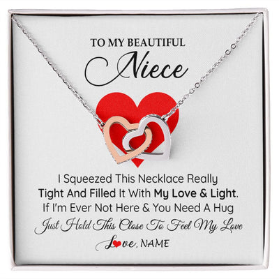 Interlocking Hearts Necklace | Personalized To My Niece Necklace From Aunt Uncle I Squeezed This Necklace Niece Jewelry Pendant Birthday Graduation Christmas Customized Message Card | siriusteestore