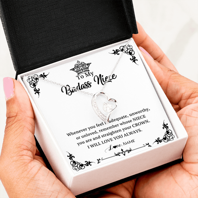 Forever Love Necklace | Personalized To My Niece Necklace From Aunt Uncle I Will Love You Always Niece Pendant Jewelry Birthday Graduation Christmas Customized Message Card | siriusteestore