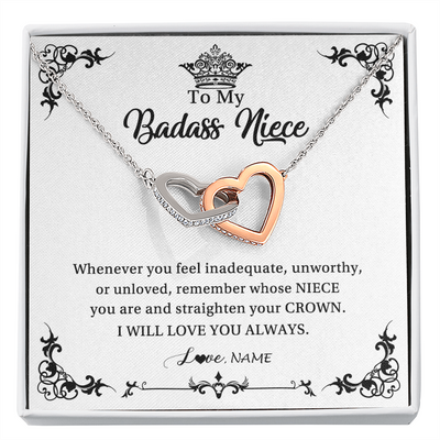 Interlocking Hearts Necklace | Personalized To My Niece Necklace From Aunt Uncle I Will Love You Always Niece Pendant Jewelry Birthday Graduation Christmas Customized Message Card | siriusteestore