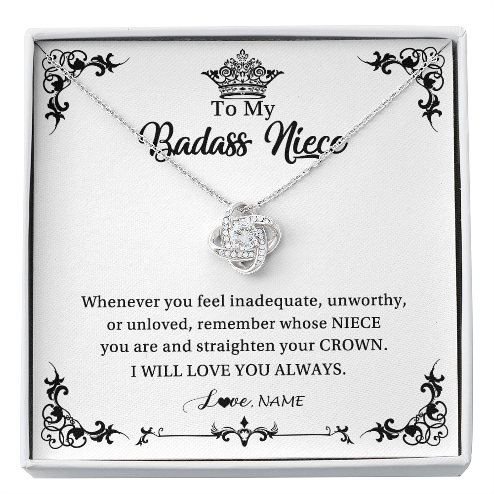 Love Knot Necklace | Personalized To My Niece Necklace From Aunt Uncle I Will Love You Always Niece Pendant Jewelry Birthday Graduation Christmas Customized Message Card | siriusteestore