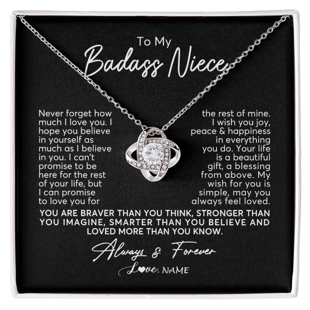 Love Knot Necklace | Personalized To My Niece Necklace From Aunt Uncle Never Forget How Much I Love You Niece Jewelry Birthday Christmas Graduation Customized Gift Box Message Card | siriusteestore