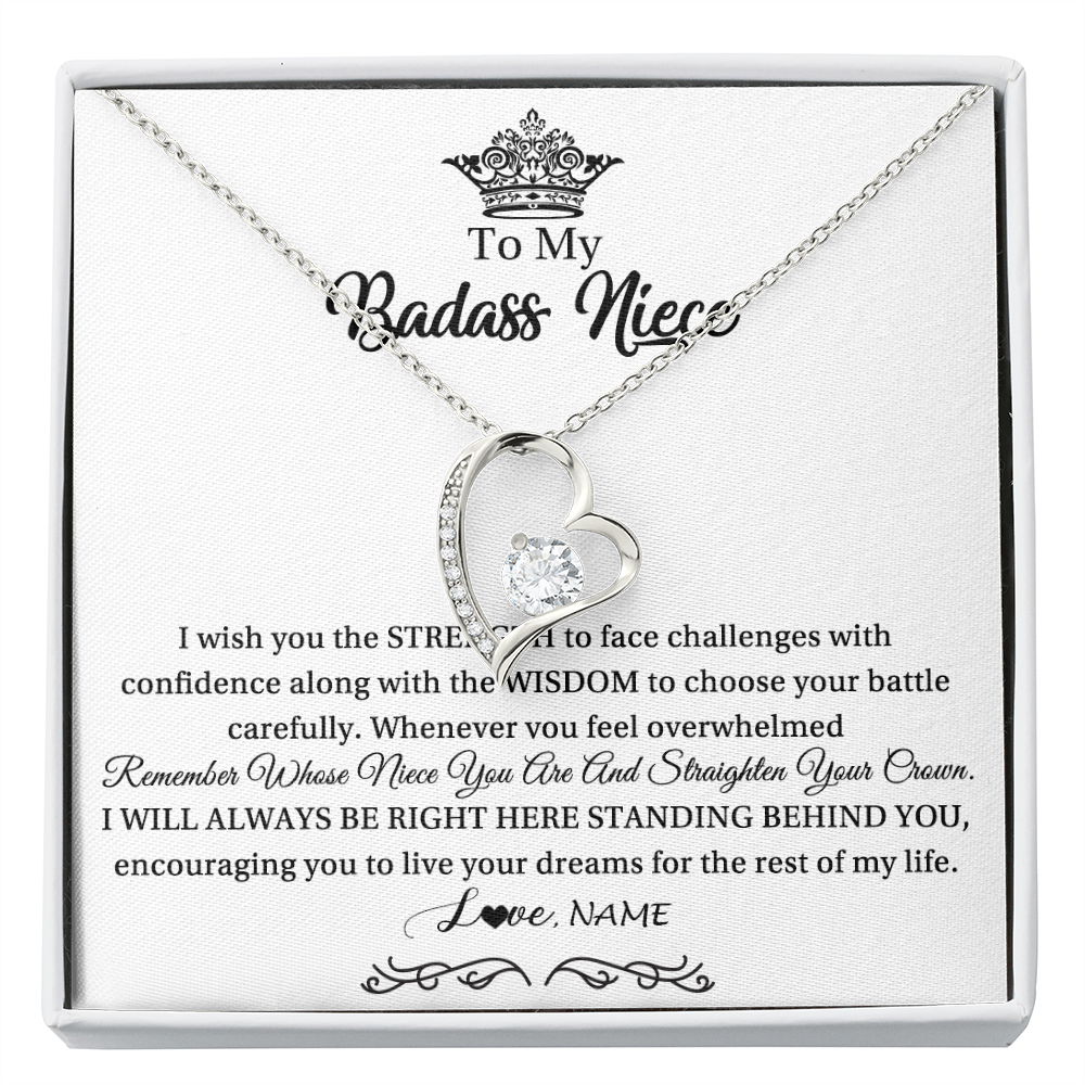 Forever Love Necklace | Personalized To My Niece Necklace From Aunt Uncle Straighten Your Crown Niece Pendant Jewelry Birthday Graduation Christmas Customized Gift Box Message Card | siriusteestore