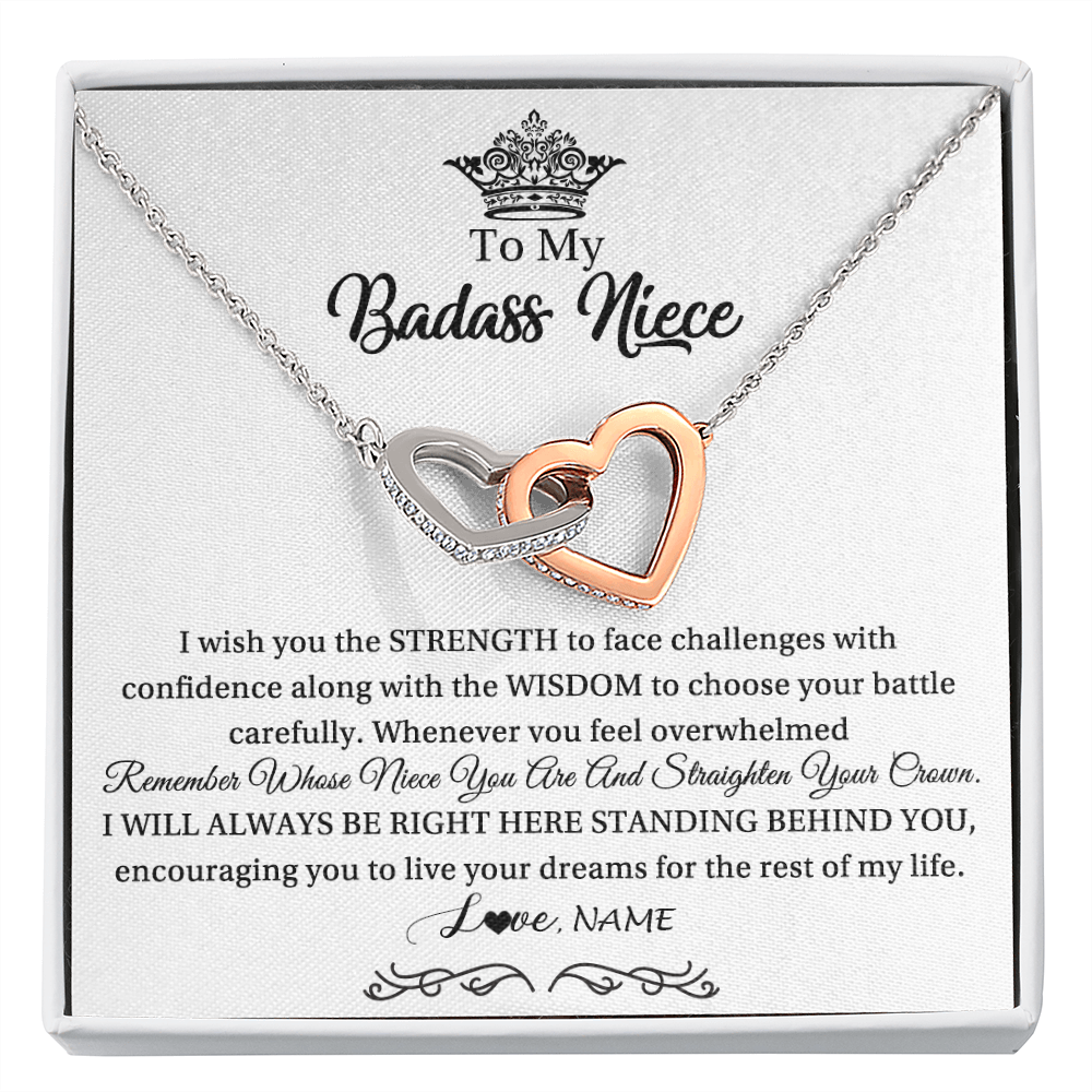 Interlocking Hearts Necklace | Personalized To My Niece Necklace From Aunt Uncle Straighten Your Crown Niece Pendant Jewelry Birthday Graduation Christmas Customized Gift Box Message Card | siriusteestore