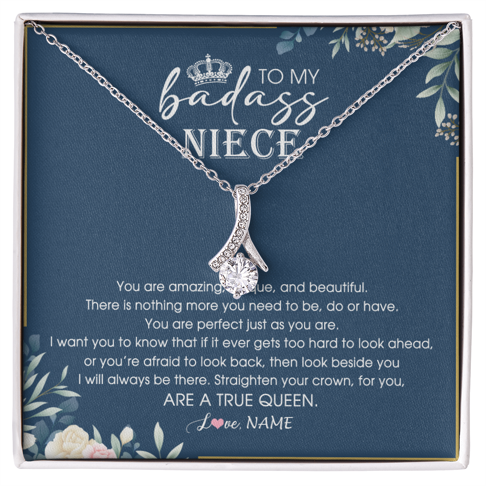 Alluring Beauty Necklace | Personalized To My Niece Necklace From Aunt Uncle Straighten Your Crown Niece Queen Jewelry Birthday Graduation Christmas Customized Gift Box Message Card | siriusteestore