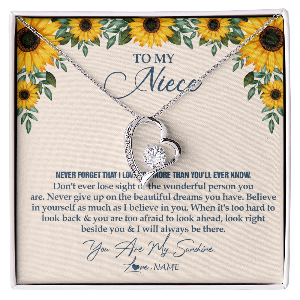 Forever Love Necklace | Personalized To My Niece Necklace From Aunt Uncle Sunflower You Are My Sunshine Niece Jewelry Graduation Birthday Christmas Customized Gift Box Message Card | siriusteestore