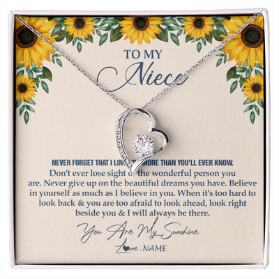 Forever Love Necklace | Personalized To My Niece Necklace From Aunt Uncle Sunflower You Are My Sunshine Niece Jewelry Graduation Birthday Christmas Customized Gift Box Message Card | siriusteestore