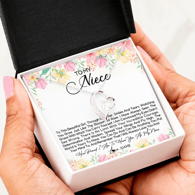 Forever Love Necklace | Personalized To My Niece Necklace From Aunt Uncle To This Beautiful Girl Niece Pendant Jewelry Birthday Graduation Christmas Customized Gift Box Message Card | siriusteestore
