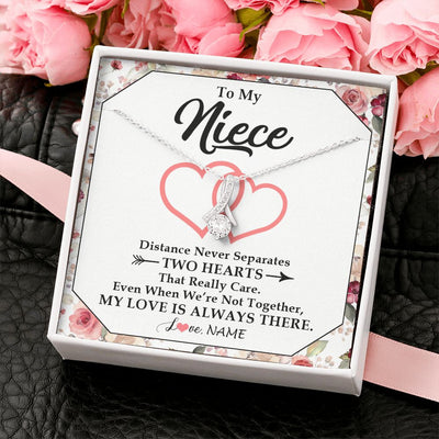 Alluring Beauty Necklace | Personalized To My Niece Necklace From Aunt Uncle Two Hearts Together Niece Jewelry Birthday Graduation Christmas Customized Gift Box Message Card | siriusteestore