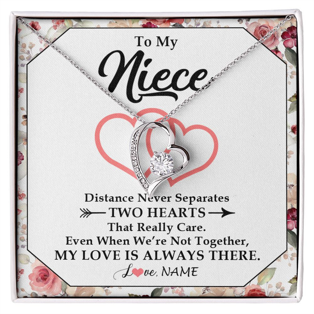 Forever Love Necklace | Personalized To My Niece Necklace From Aunt Uncle Two Hearts Together Niece Jewelry Birthday Graduation Christmas Customized Gift Box Message Card | siriusteestore