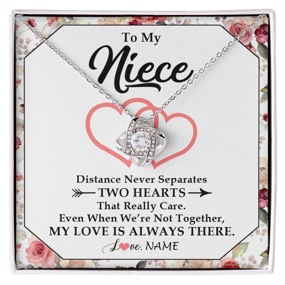 Love Knot Necklace | Personalized To My Niece Necklace From Aunt Uncle Two Hearts Together Niece Jewelry Birthday Graduation Christmas Customized Gift Box Message Card | siriusteestore