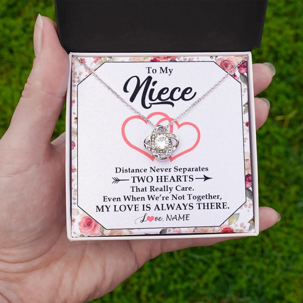 Love Knot Necklace | Personalized To My Niece Necklace From Aunt Uncle Two Hearts Together Niece Jewelry Birthday Graduation Christmas Customized Gift Box Message Card | siriusteestore