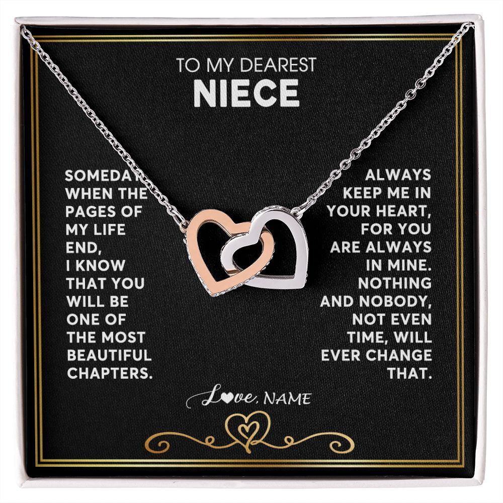 Interlocking Hearts Necklace | Personalized To My Niece Necklace From Aunt Uncle When The Pages Of My Life End Niece Birthday Graduation Christmas Pendant Customized Gift Message Card | siriusteestore