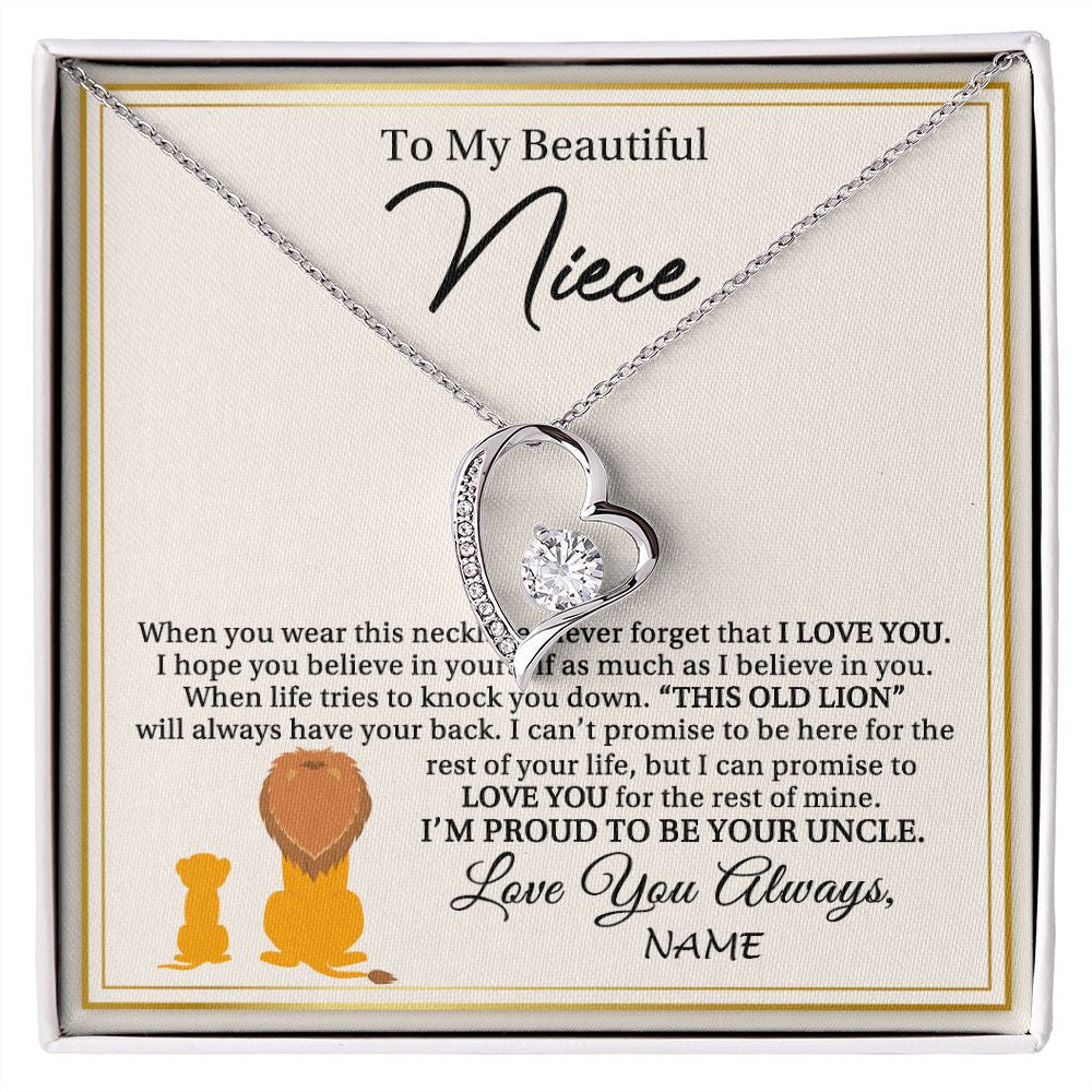 Forever Love Necklace | Personalized To My Niece Necklace From Uncle I'M Proud To Be Your Uncle Lion Niece Birthday Graduation Christmas Customized Gift Box Message Card | siriusteestore