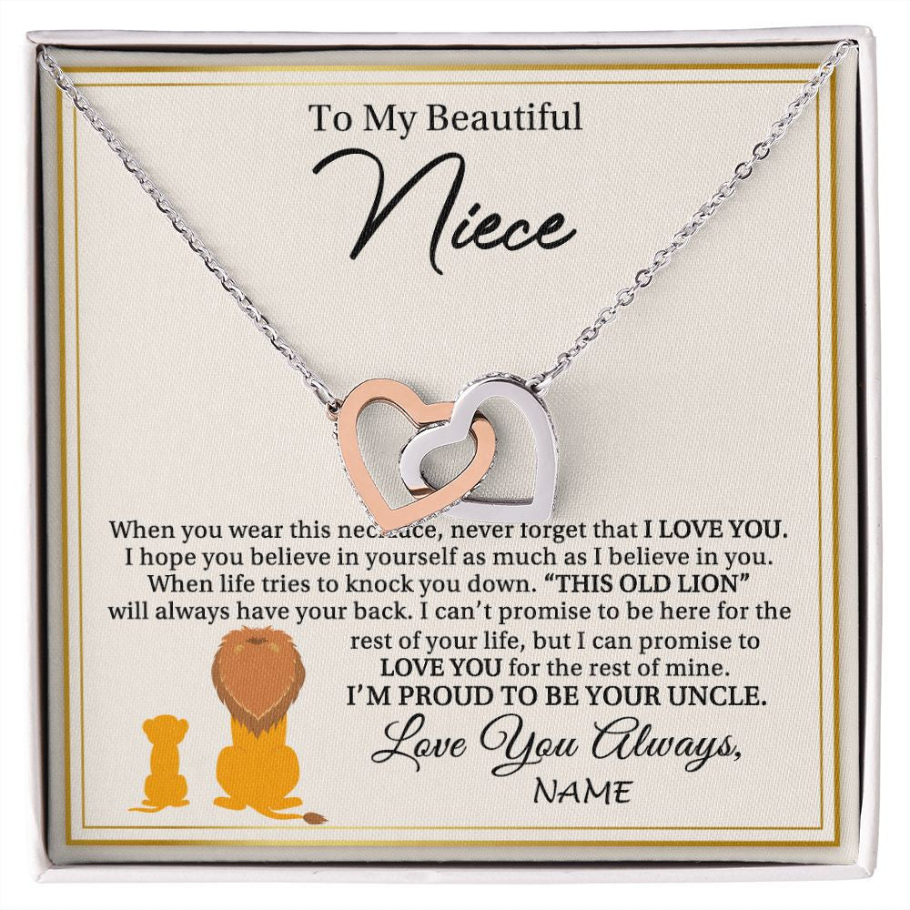 Interlocking Hearts Necklace | Personalized To My Niece Necklace From Uncle I'M Proud To Be Your Uncle Lion Niece Birthday Graduation Christmas Customized Gift Box Message Card | siriusteestore