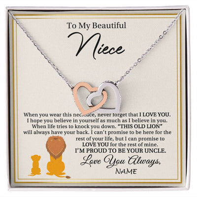Interlocking Hearts Necklace | Personalized To My Niece Necklace From Uncle I'M Proud To Be Your Uncle Lion Niece Birthday Graduation Christmas Customized Gift Box Message Card | siriusteestore