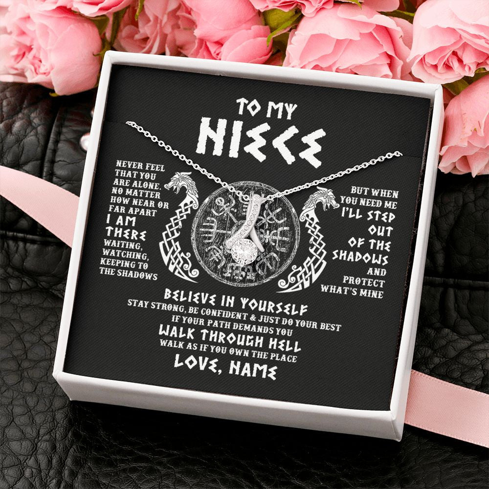 Alluring Beauty Necklace | Personalized To My Niece Necklace Viking Never Feel You Are Alone Odin Scandinavian Norse Runes Niece Birthday Christmas Pendant Customized Gift Message Card | siriusteestore