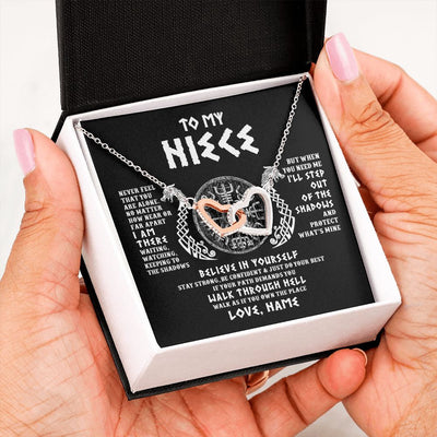 Interlocking Hearts Necklace | Personalized To My Niece Necklace Viking Never Feel You Are Alone Odin Scandinavian Norse Runes Niece Birthday Christmas Pendant Customized Gift Message Card | siriusteestore