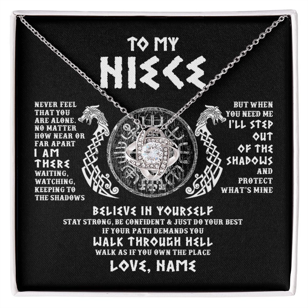 Love Knot Necklace | Personalized To My Niece Necklace Viking Never Feel You Are Alone Odin Scandinavian Norse Runes Niece Birthday Christmas Pendant Customized Gift Message Card | siriusteestore