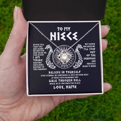 Love Knot Necklace | Personalized To My Niece Necklace Viking Never Feel You Are Alone Odin Scandinavian Norse Runes Niece Birthday Christmas Pendant Customized Gift Message Card | siriusteestore