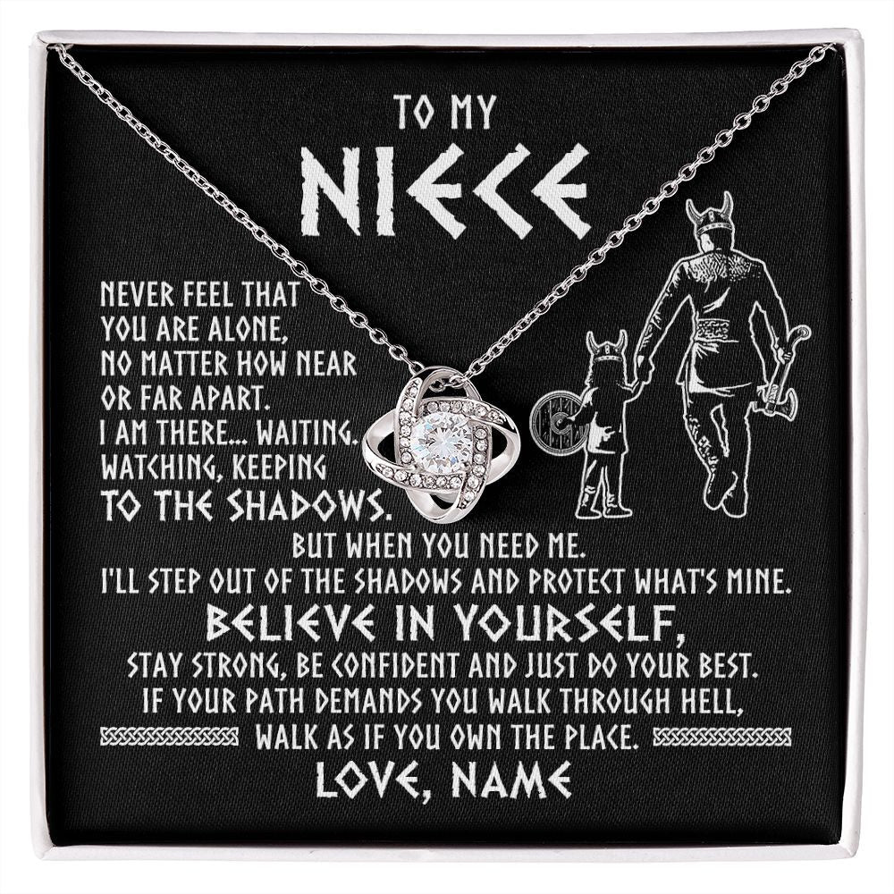 Love Knot Necklace | Personalized To My Niece Necklace Viking Never Feel You Are Alone Scandinavian Runes Viking Niece Birthday Christmas Pendant Customized Gift Box Message Card | siriusteestore