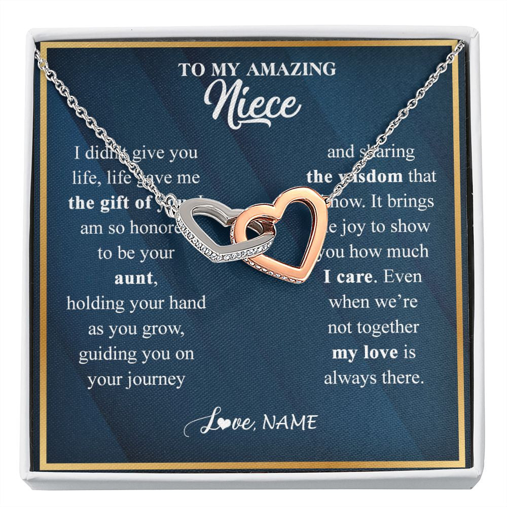 Interlocking Hearts Necklace | Personalized To My Niece Necklace from Aunt Life Gave Me The Gift Of You Niece Birthday Graduation Christmas Jewelry Customized Gift Box Message Card | siriusteestore