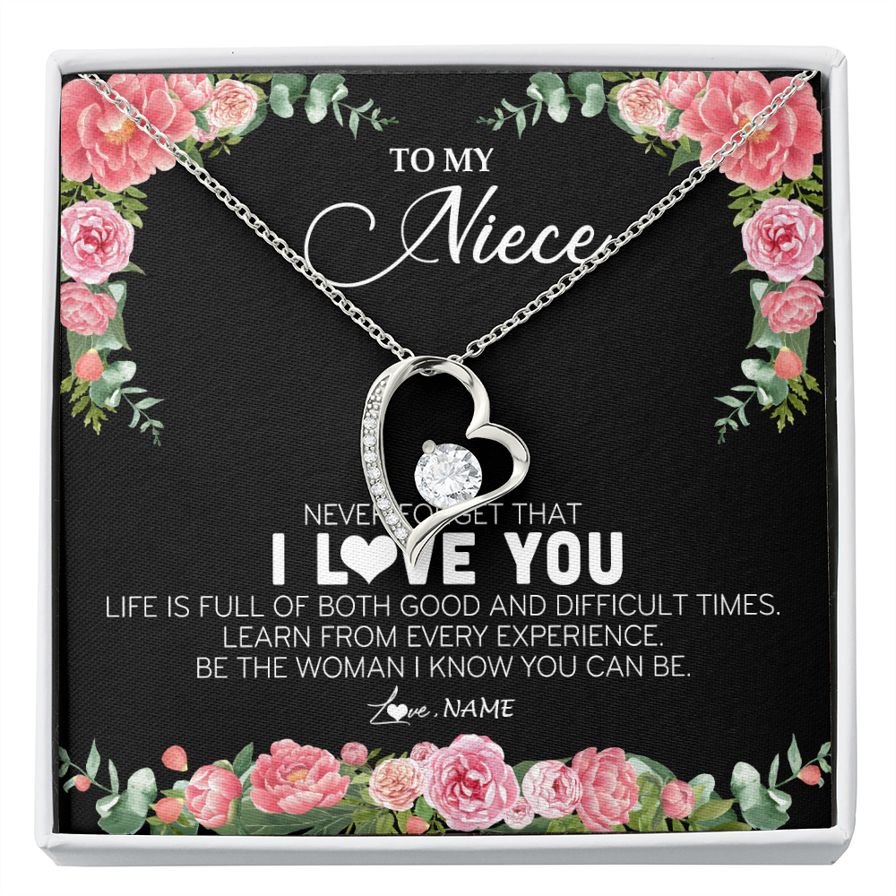 Forever Love Necklace | Personalized To My Niece Necklace from Aunt Uncle Never Forget I Love You Floral Jewelry for Niece Birthday Graduation Christmas Customized Message Card | siriusteestore
