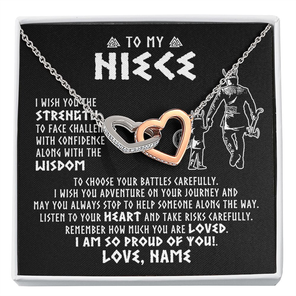 Interlocking Hearts Necklace | Personalized To My Niece Viking Necklace From Uncle I Am So Proud Of You Runes Viking Niece Birthday Christmas Customized Gift Box Message Card | siriusteestore