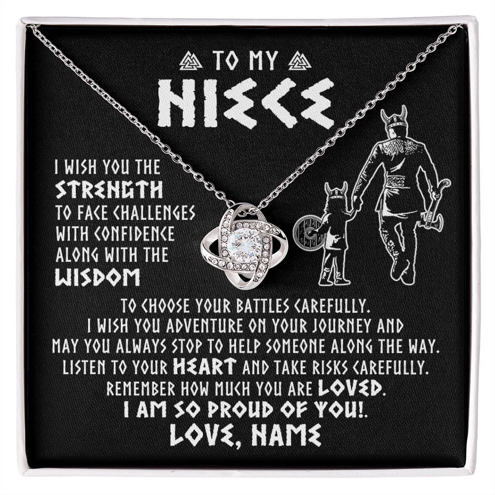 Love Knot Necklace | Personalized To My Niece Viking Necklace From Uncle I Am So Proud Of You Runes Viking Niece Birthday Christmas Customized Gift Box Message Card | siriusteestore