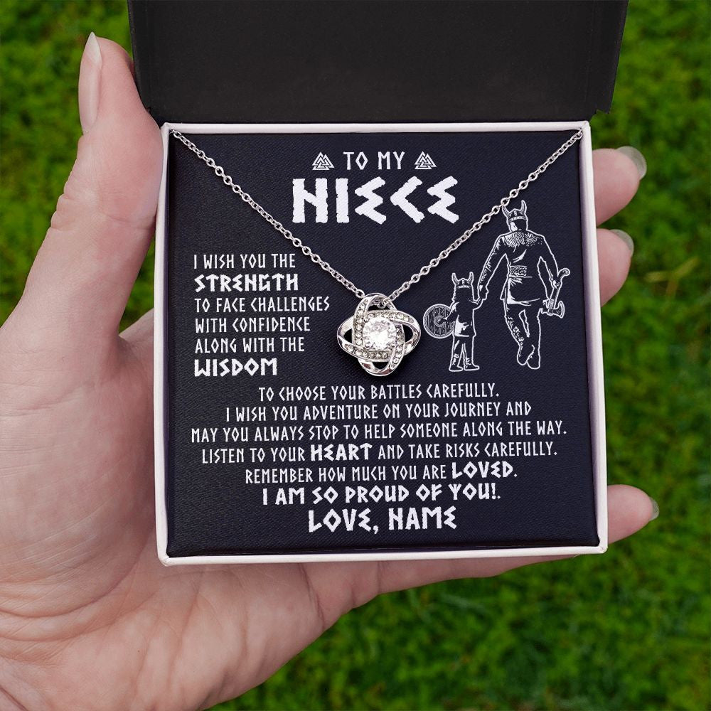 Love Knot Necklace | Personalized To My Niece Viking Necklace From Uncle I Am So Proud Of You Runes Viking Niece Birthday Christmas Customized Gift Box Message Card | siriusteestore