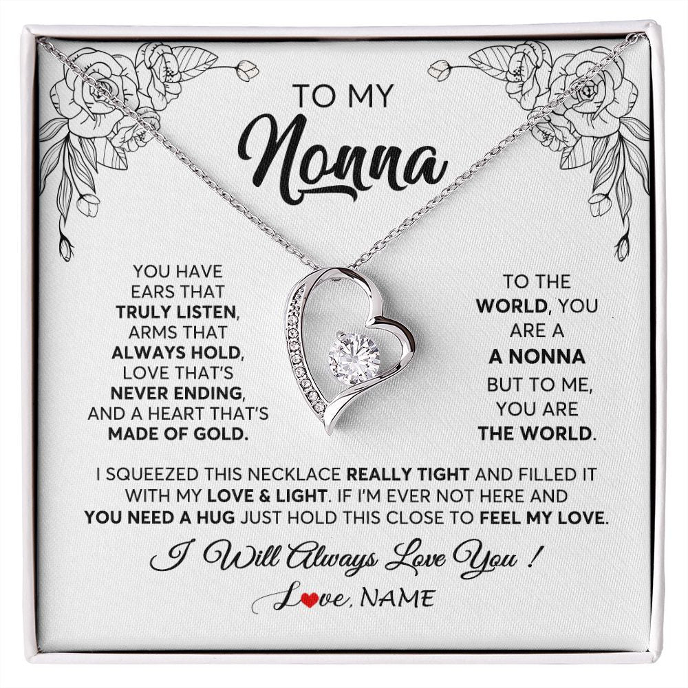 Forever Love Necklace | Personalized To My Nonna Necklace From Grandkids Granddaughter Hold This Close Feel My Love Nonna Birthday Mothers Day Jewelry Customized Gift Box Message Card | siriusteestore