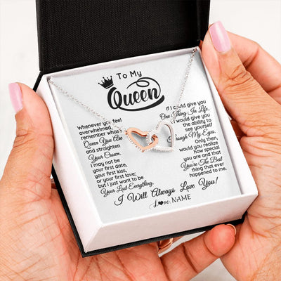 Interlocking Hearts Necklace | Personalized To My Queen Necklace From Husband Whenever You Feel Overwhelmed Soulmate Wife Valentines Day Birthday Christmas Customized Gift Box Message Card | siriusteestore