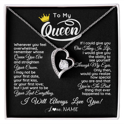 Forever Love Necklace | Personalized To My Queen Necklace From Husband Whenever You Feel Overwhelmed Wife Soulmate Valentines Day Birthday Christmas Customized Gift Box Message Card | siriusteestore